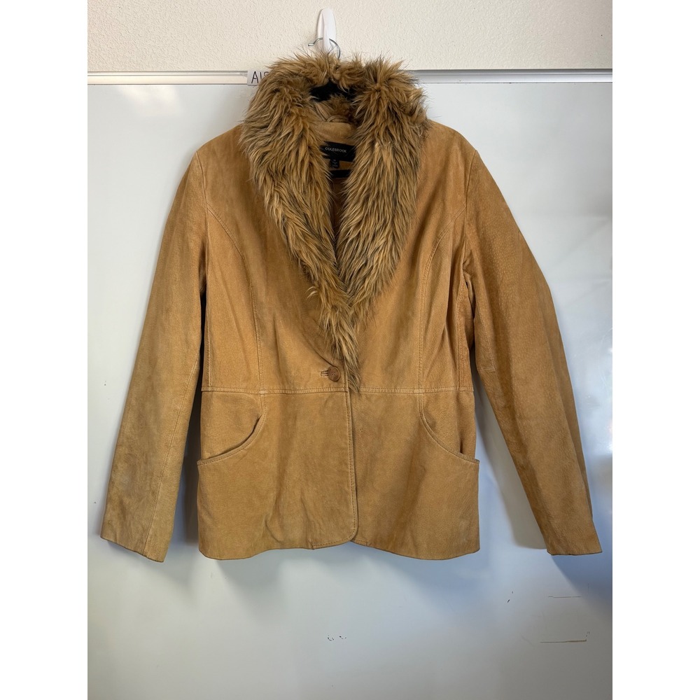 VTG Colebrook Women's Classics Tan Suede Leather Jacket Faux Fur Collar Brown M